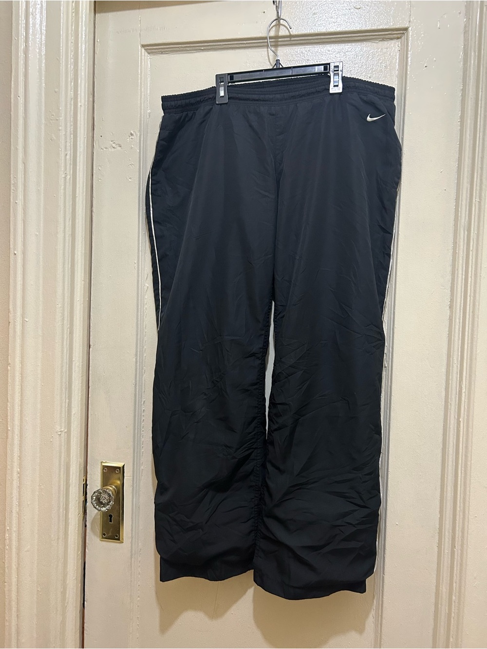 VTG Nike Orange Tag Wide Leg Black Men’s Track Pants Sz Xl w/Drawstring